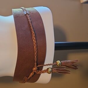 bebe Tan Braided Leather Belt with Tassels NWT Size P/S